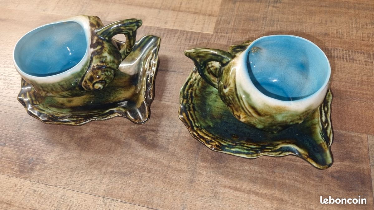Lot de 2 tasses barbotine escargots avec sous tasse huitre (image 1)