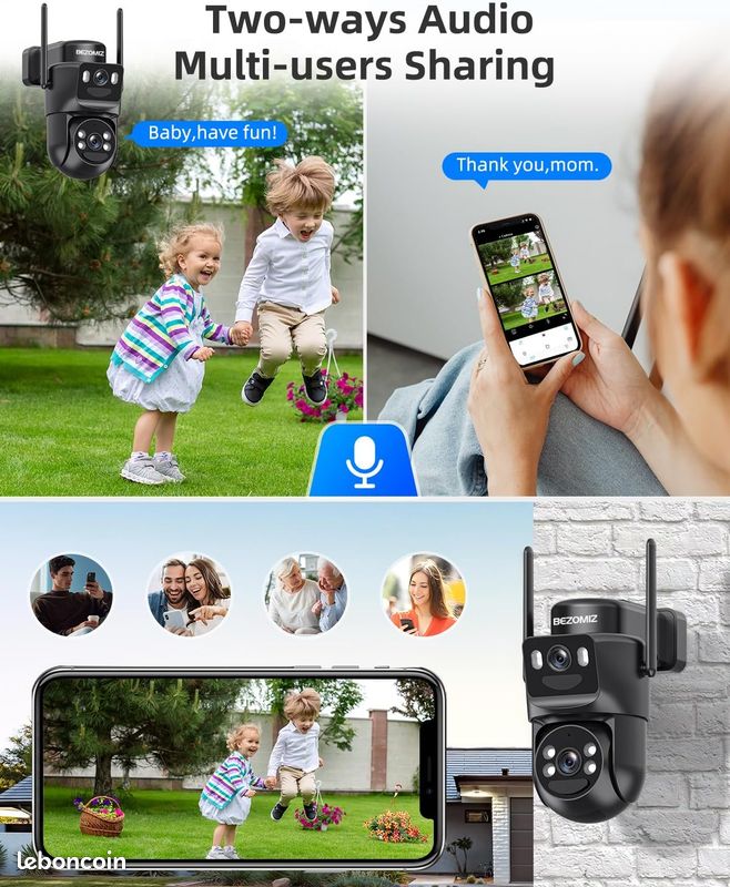 Kit Camera De Surveillance Wifi Exterieure Sans Fil Solaire, Camera Solaire 2.5K-4Mp Avec Audio