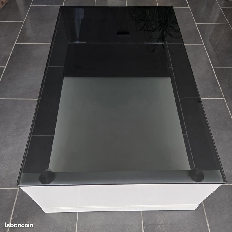 Table basse design verre fumé et blanc laqué (image 2)