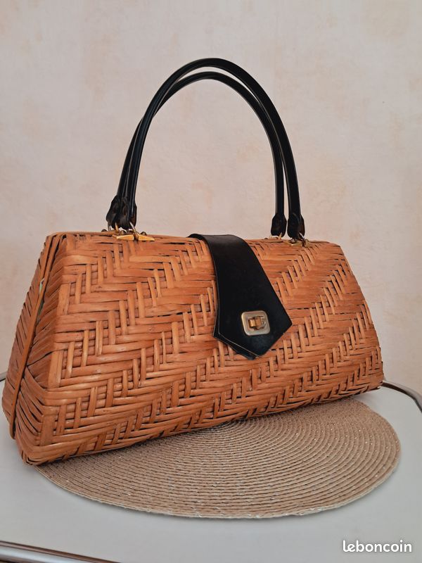 Sac panier osier vintage rotin – déco bohème chic rangement - Décoration