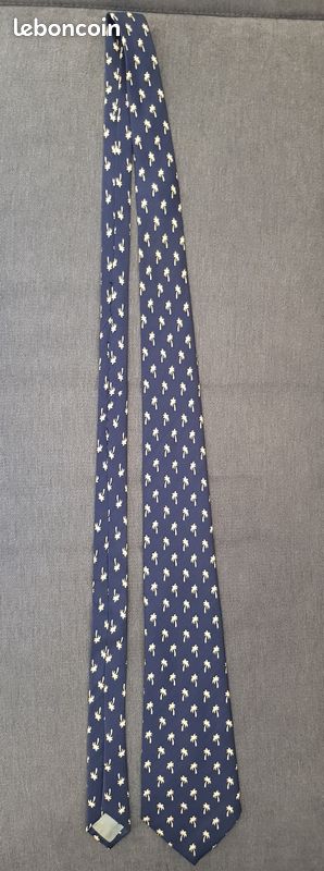 Cravate en soie bleu marine avec petits palmiers "Brummell", neuve (image 1)