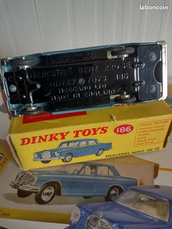 Ancienne Dinky Toys 186 - Mercedes Benz 220 SE - Bleue - Boîte D'origine - Echelle 1:43