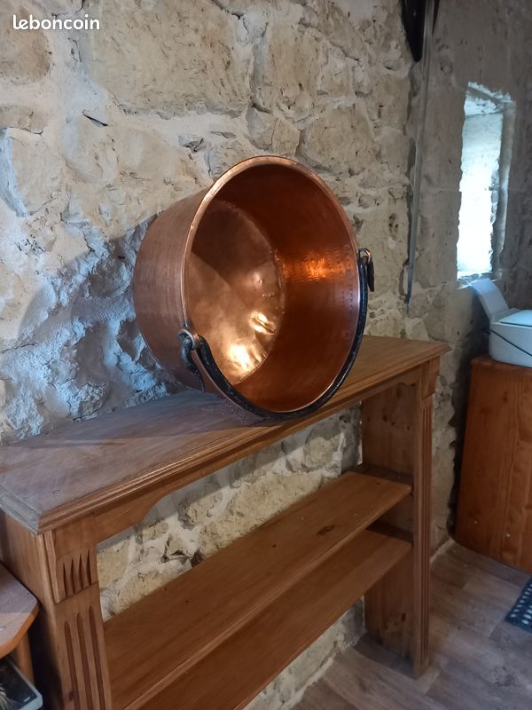 CHAUDRON CUIVRE XIXe anse fer forgé Pour crémaillère Cheminée déco cuisine N 25