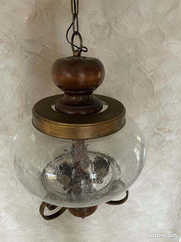 Lustre bronze bois verre (image 3)