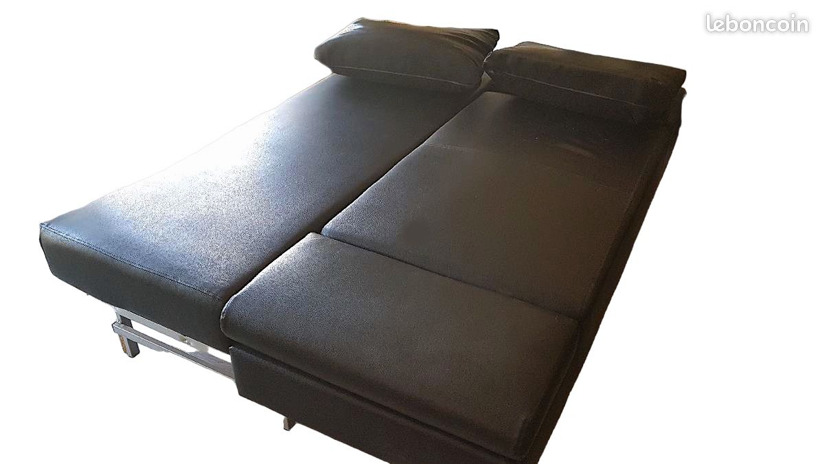 Canapé en cuir noir convertible (image 2)