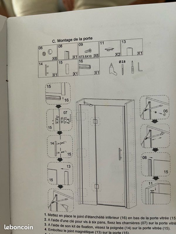 Porte de douche pivotante 90x195 * neuf (image 5)