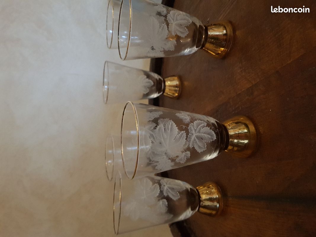 Serie de 6 verres tres anciens avec dorure pour collectionneur (image 1)