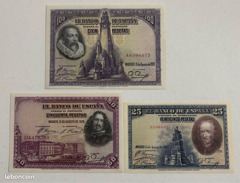 Lot 3 billets Espagnol de 1928 (image 1)