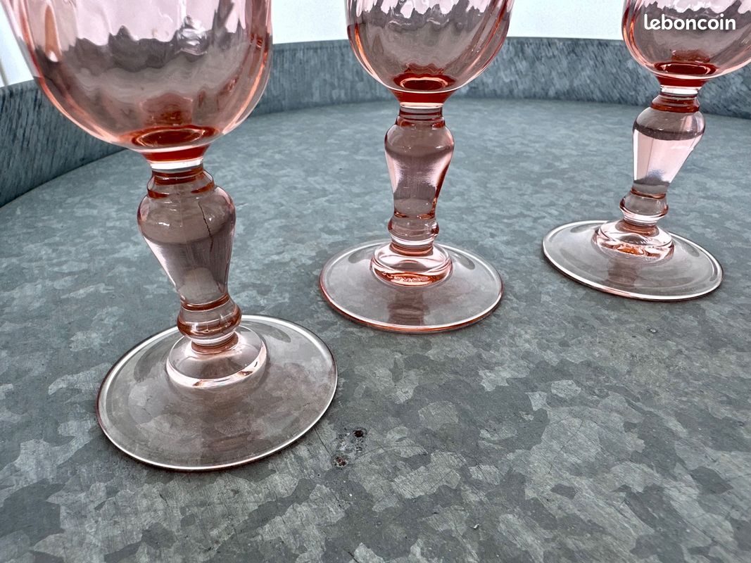 Ensemble de 10 verres dépareillés à champagne - 5 coupes et 5 Flutes à champagne en verre rosaline (image 20)