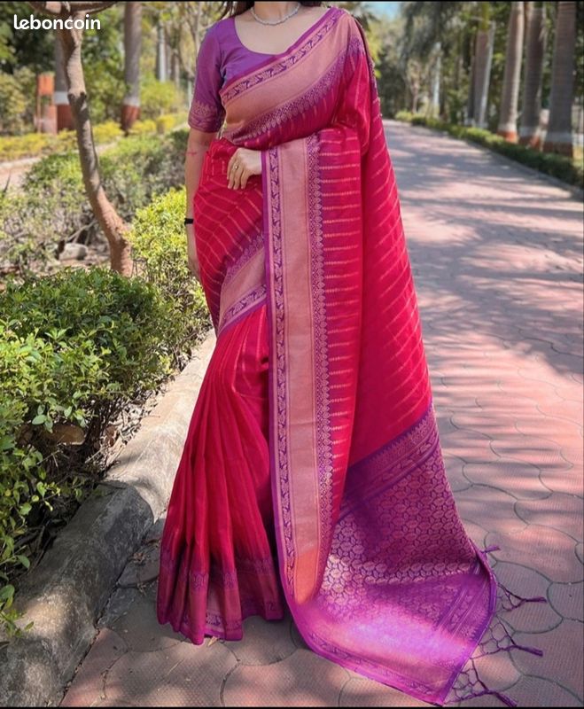 Tissu Indien Rose Magenta Imprimé - Pour Saree, Lehenga Ou Costume Bollywood - Neuf Sans étiquettes