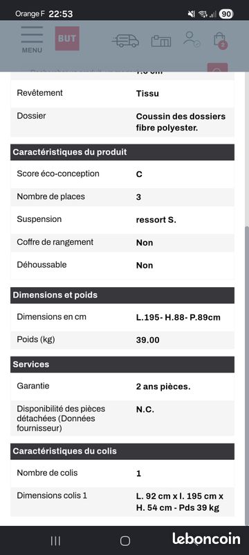 Canape 3 place Zoé II (image 3)
