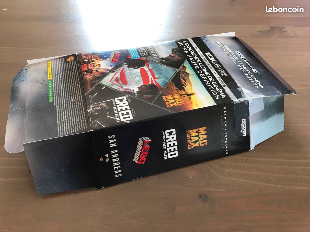 Fourreau carton seul : bluray 4k San Andreas + mad max fury road + Creed l’héritage de rocky balboa + la grande aventure lego + Batman v Superman l’aube de la justice (image 2)