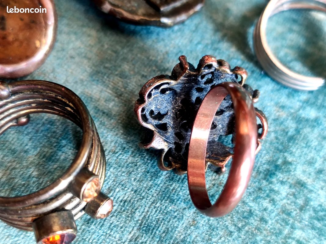 Bague Scooter – Alliage Argenté Et Bronze – Pierre En Lucite Noire – Occasion Très Bon état