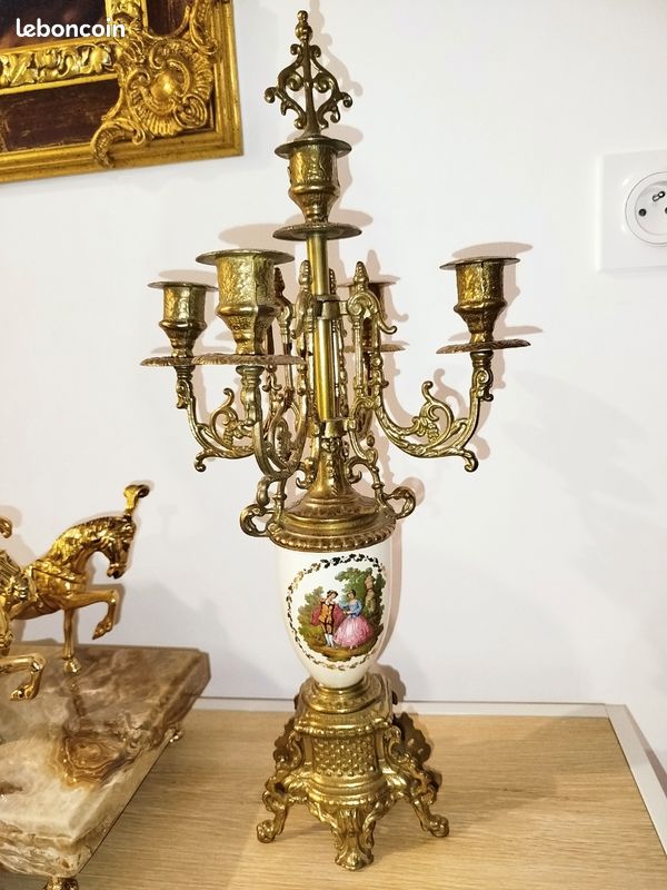 Magnifique chandelier ancien en bronze et céramique – style Fragonard (image 12)