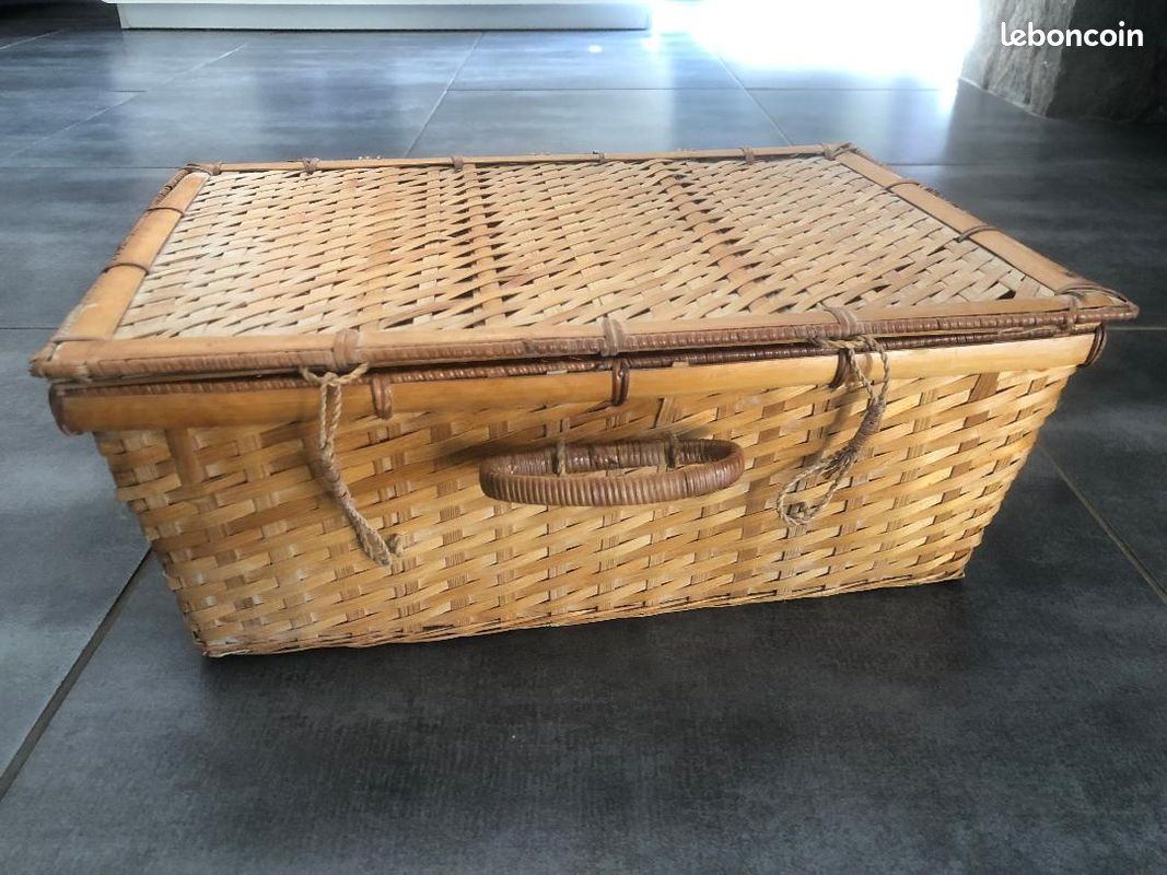 Panier Ancien En Osier - Avec Couvercle - Vintage - Déco Campagne