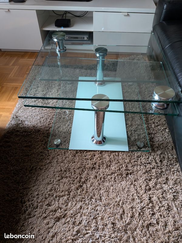 Table basse design en verre pivotante / modulable - Très bon état (image 2)