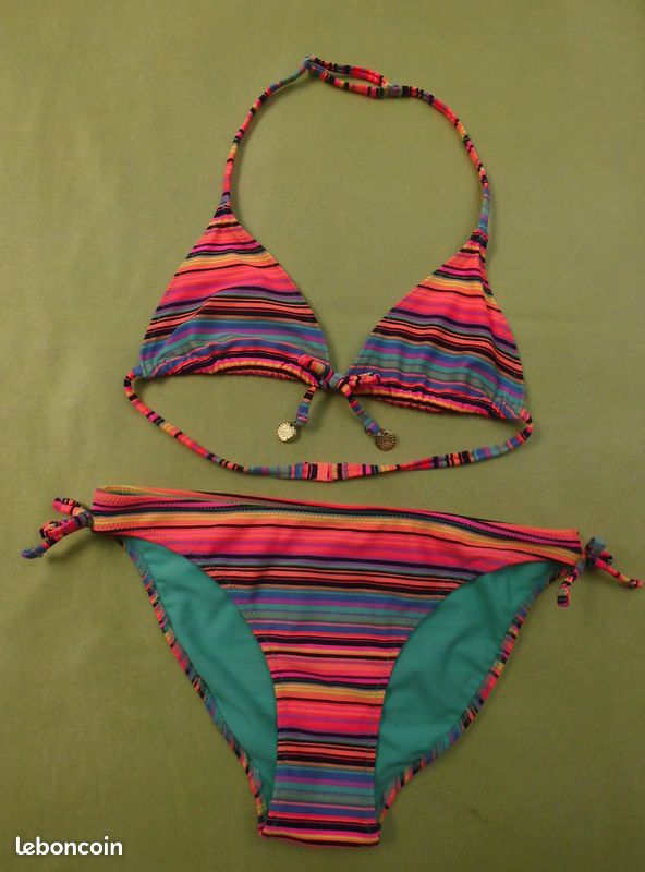 Maillot de bain rayé 2 pièces fille 14 ans (image 1)