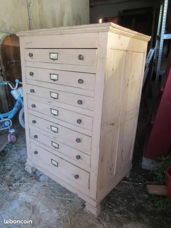 Meuble de métier semainier tiroirs bois ancien (image 3)