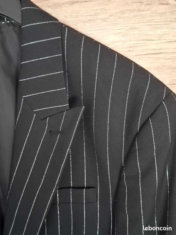 Blazer Veste H&M Femme Noir Et Blanc Rayures - Taille US4 (6), En Tweed, Occasion Très Bon état