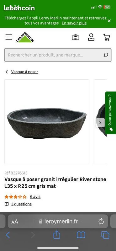 Vasque à poser granit irrégulier River stone 1.35 x P.25 cm gris mat (image 1)