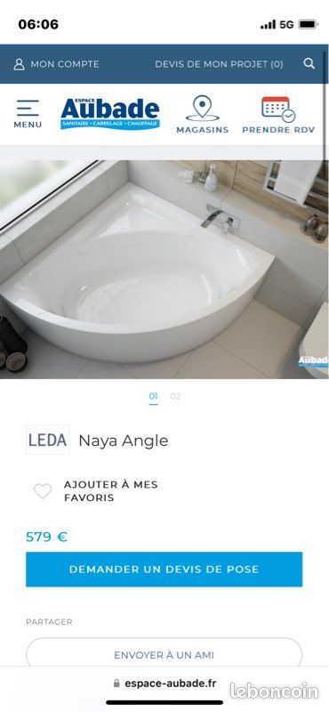 Baignoire d’angle neuve (image 1)