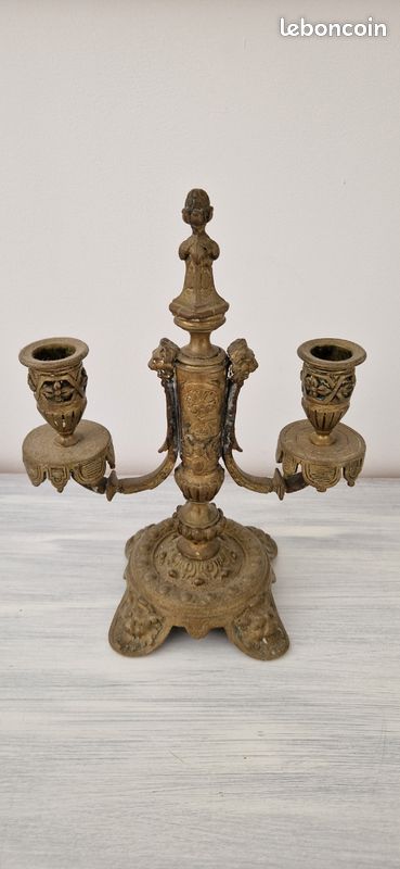 Bougeoir Ancien En Bronze - 19 Cm - Vintage Décoratif