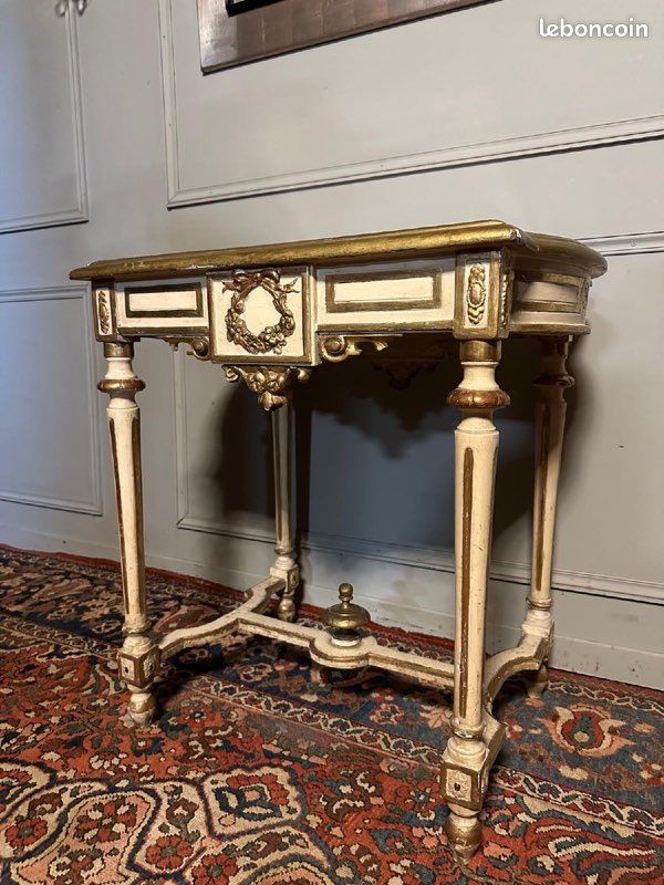 Table De Milieu / Console De Style Louis XVI En Bois Peint Et Doré (image 1)