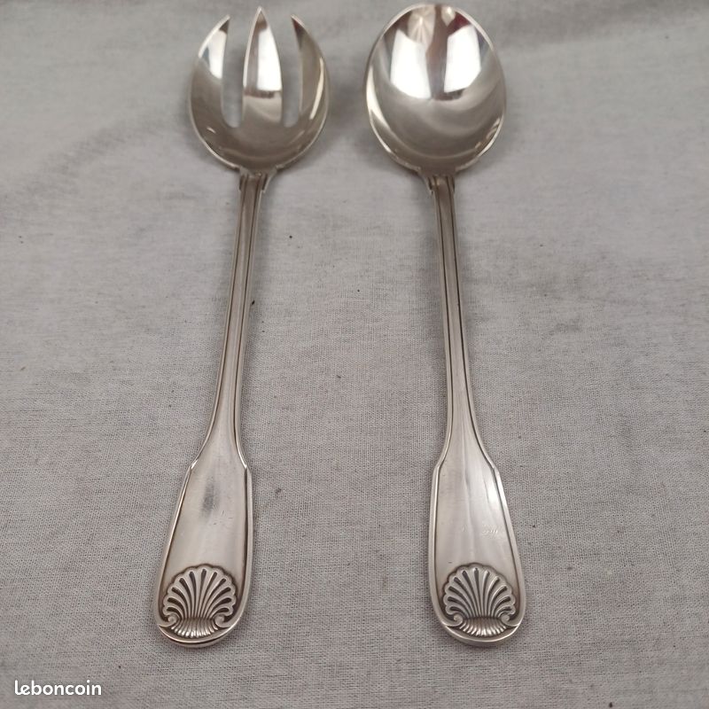 2 Couverts à Salade CHRISTOFLE – Métal Argenté – Modèle Vendôme 2 – Très Bon état
