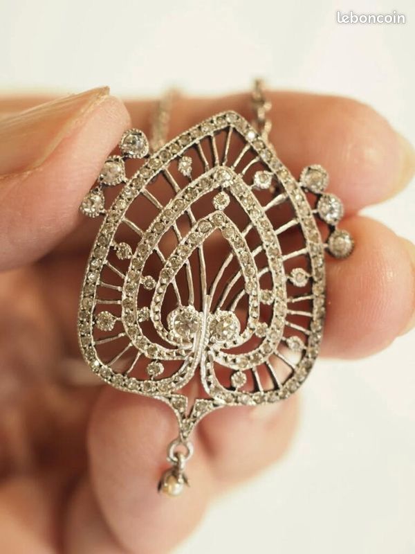 Collier Argent Massif 925 Style Art Nouveau - Poinçon XXe Siècle - Occasion Magnifique