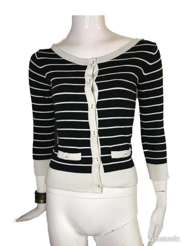 Veste gilet noir et blanc à rayures chic vintage Pull & Bear taille 36 (image 1)