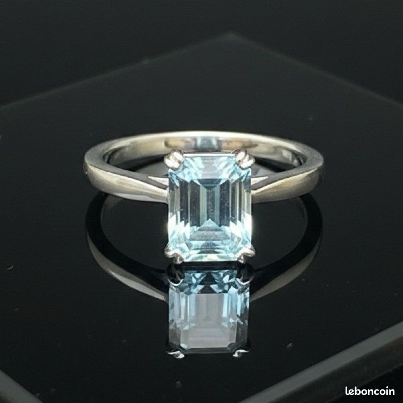 Bague En Argent 925 Avec Topaze Bleue 7,8mm - Taille 52, Occasion En Bon état, Poinçonnée