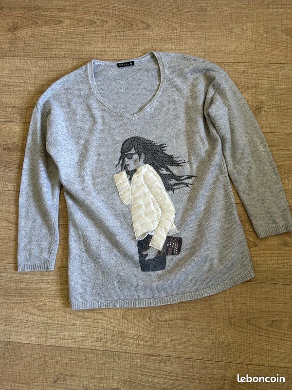 Pull gris à manches longues Breal taille état satisfaisant