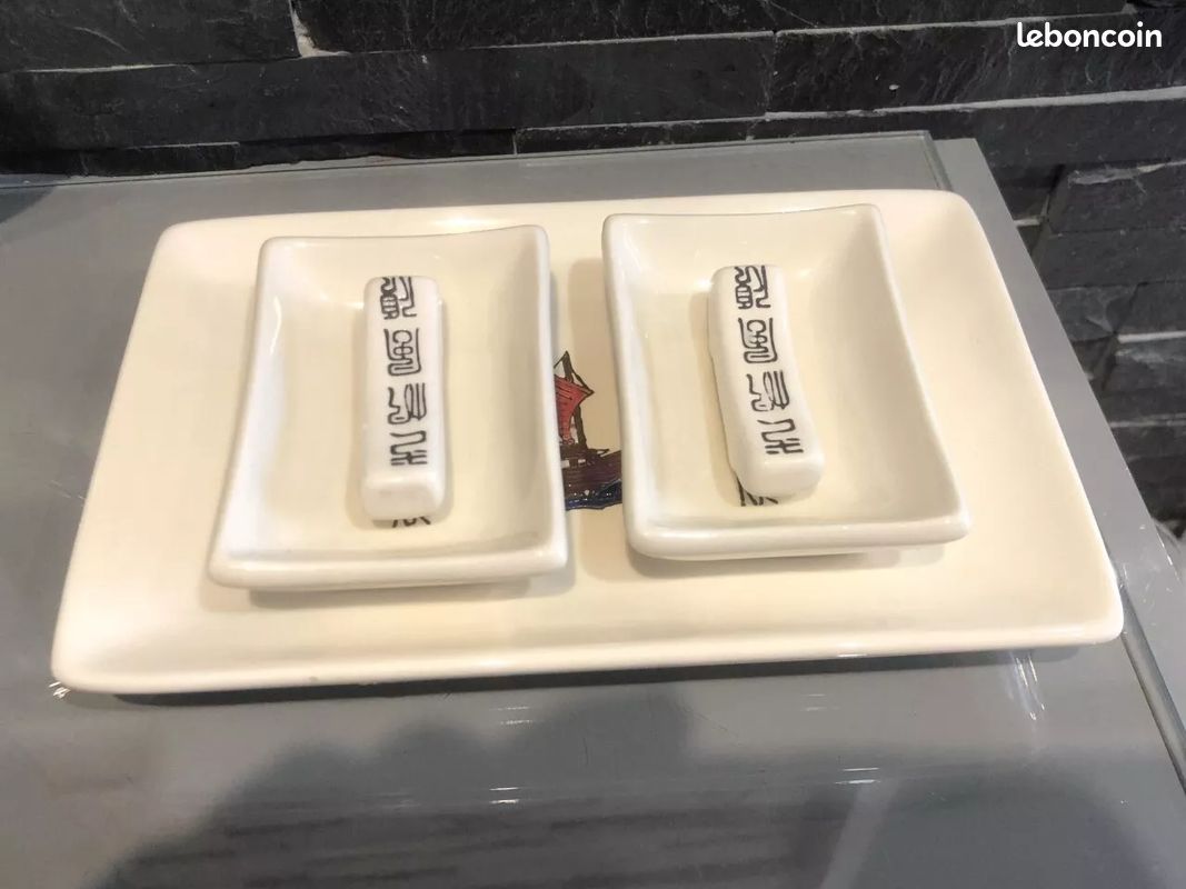 Plat + porte baguettes chinoises décor Jonque bateau Chine Asie Japon Viet Nam (image 4)