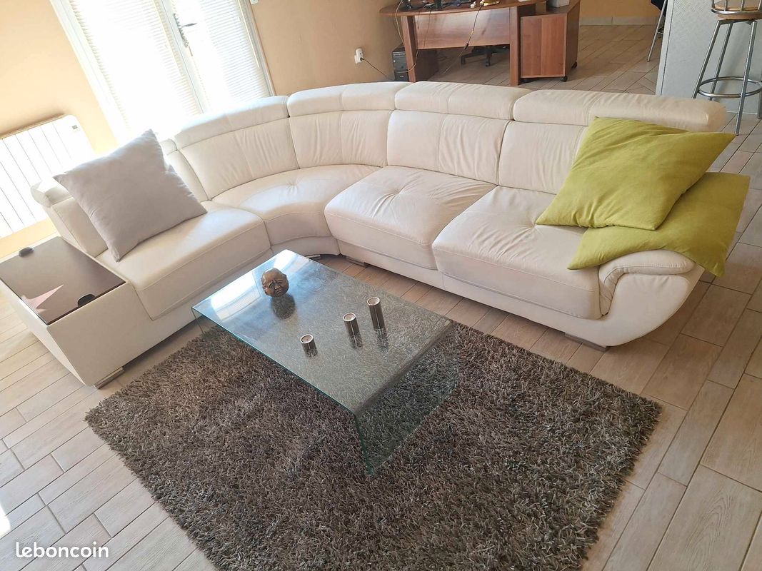 Canapé cuir beige (image 1)