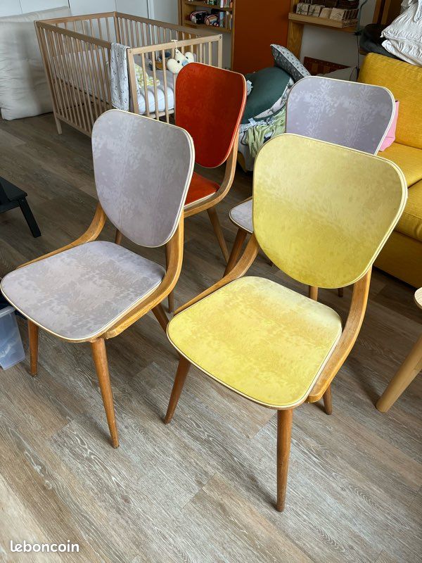 Lot 4 chaises vintage années 50-60 pieds compas (image 2)