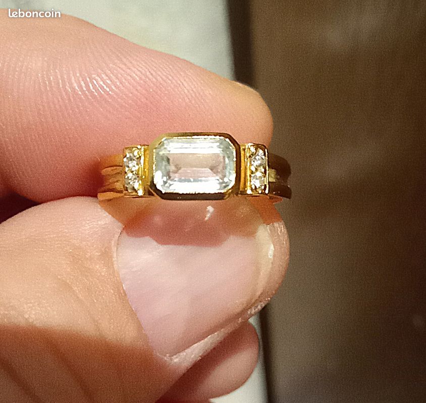 Bague Large Homme En Or Jaune 10 Carats Avec Aigue-marine - Taille 8 à 17 - Personnalisable - Neuf