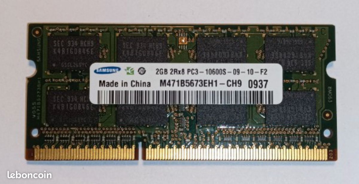 Barrette Mémoire 2Go RAM DDR3 Samsung M471B5673FH0-CH9 SO-DIMM PC3-10600S 2Rx8 (image 3)