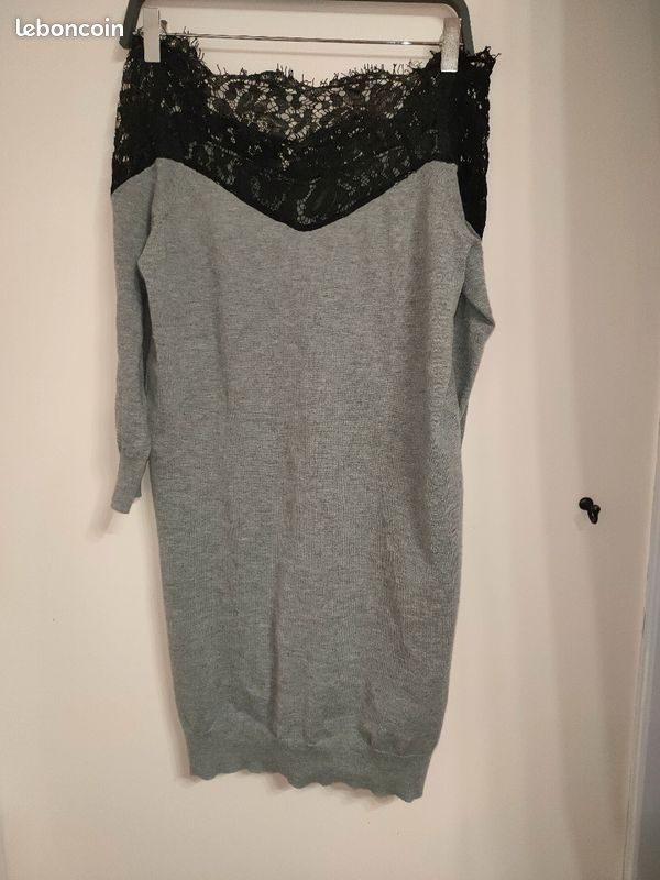 Robe-Pull Grise / Sweaterdress - dentelles noires noires - S / 36 - Only Store (Zalando) (image 1)