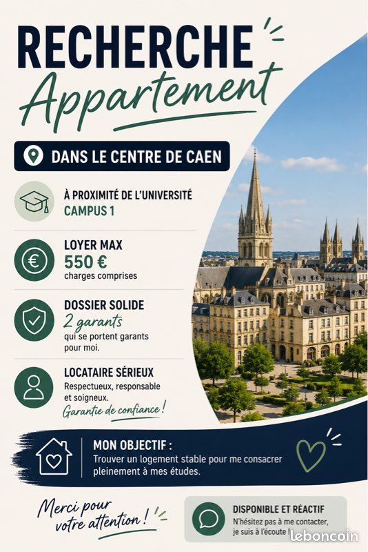 Appartement 2 pièces 20 m² · à Caen · 20 m² · 550 €