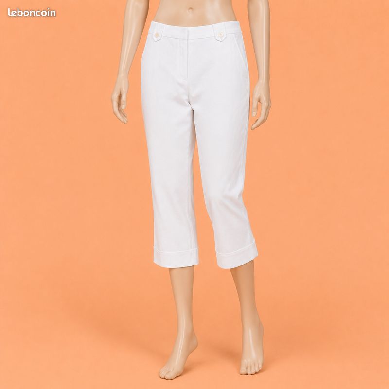 Pantacourt Cropped Corsaire Blanc Capri Femme Chic été GERARD DAREL Taille 40 Neuf (image 1)
