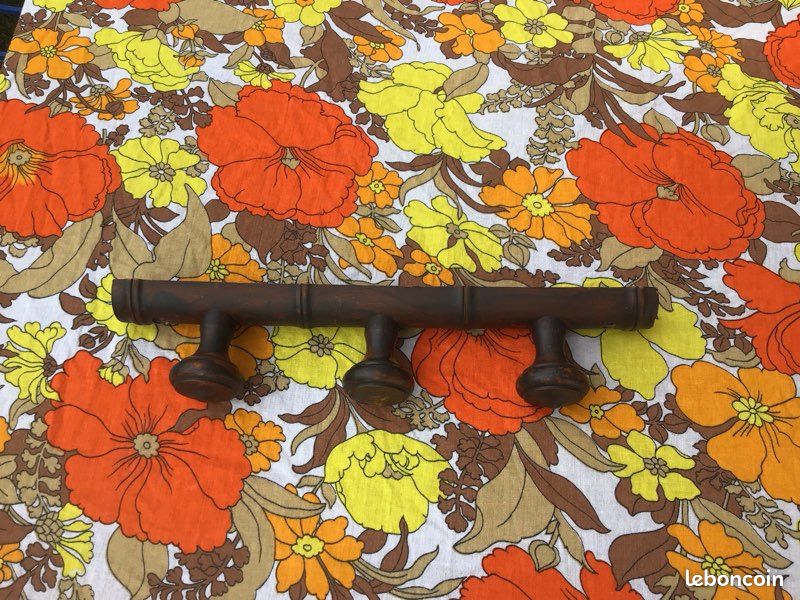 Porte manteaux vintage imitation bambou 3 patères - Ameublement