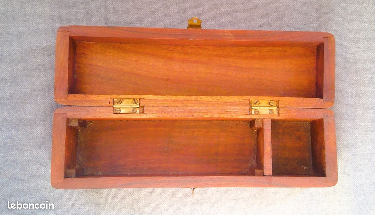 Ancien plumier en bois verni, coffret ou boîte en bois massif (image 3)