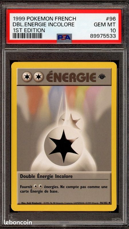 Carte Pokémon Double énergie incolore 96/102 Set de Base Edition 1 PCA PSA 10 ⭐ (image 1)