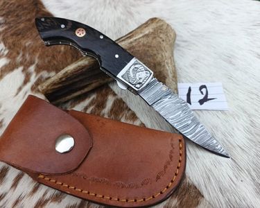 Couteau pliant unique en acier de Damas 8,6 cm défense de mammouth