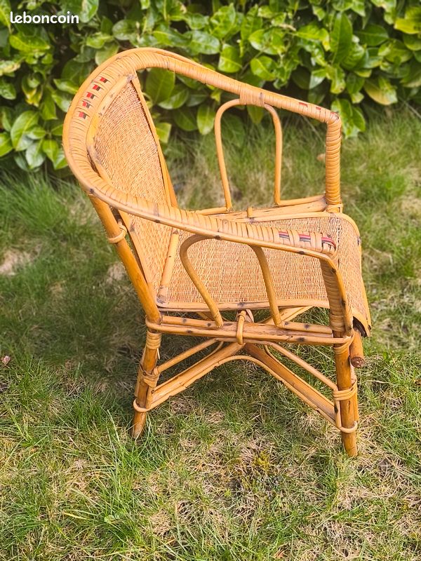 Fauteuil enfant Vintage rotin et osier année 60S'- 70S' - Mobilier enfant