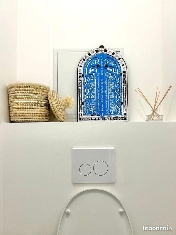 Panier de rangement marocain paille et laine blanc ronde 20cm (image 4)