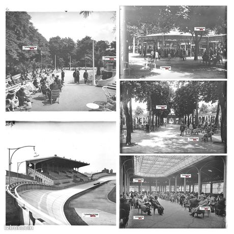 Plaque verre photo ancienne positif noir et blanc 13x18 cm Luchon parc du Casino