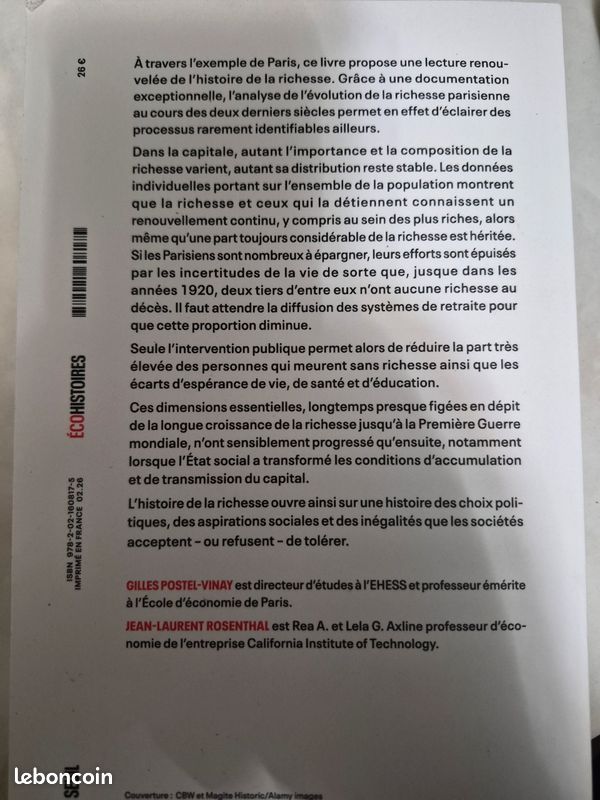 LIVRE Le Capital d'une Capitale de Gilles Postel-Vinay et Jean-Laurent Rosenthal (image 2)