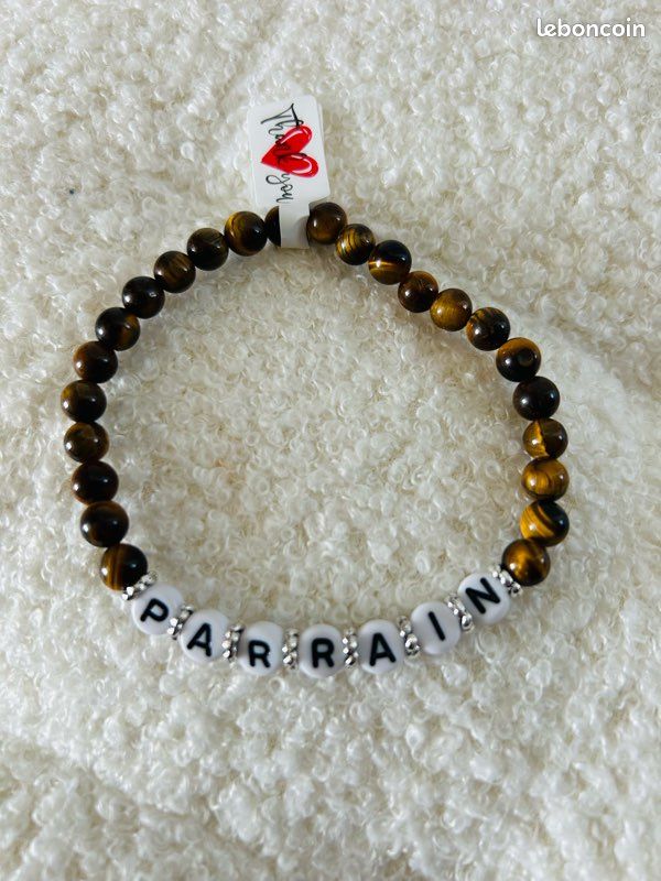 Bracelet vaut tu astre mon parrain en perle d’œil de tigre (image 2)