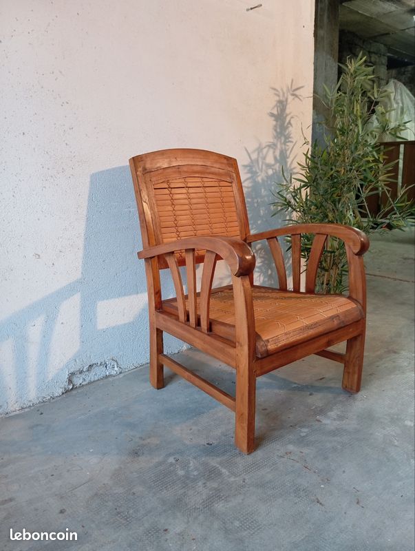 Lot De 2 Fauteuils En Bois Imitation Bambou - Style Naturel Et Bohème - Occasion